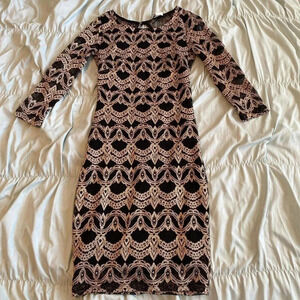 La scala usa small black dress women gold lace open back formal